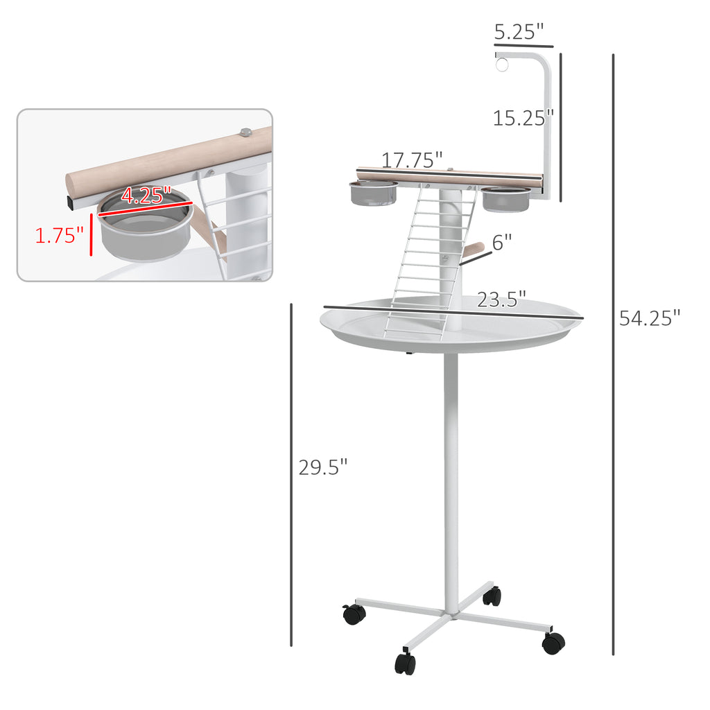 Rolling Parrot Play Stand with Perches, Feed Bowls and Tray – image 3