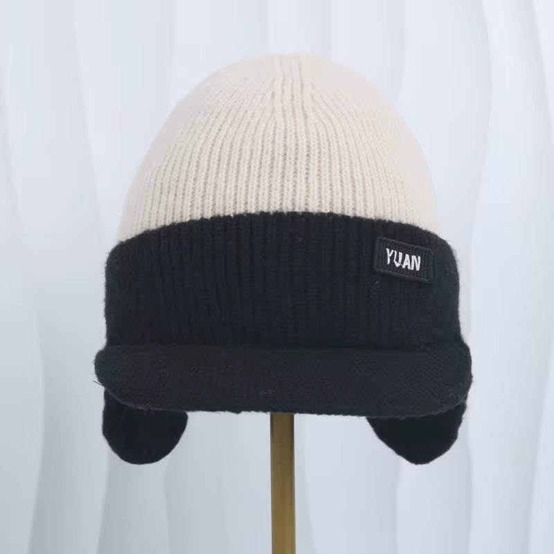 Knit Baseball Cap with Ear Flaps Fleece Lined Winter Hat