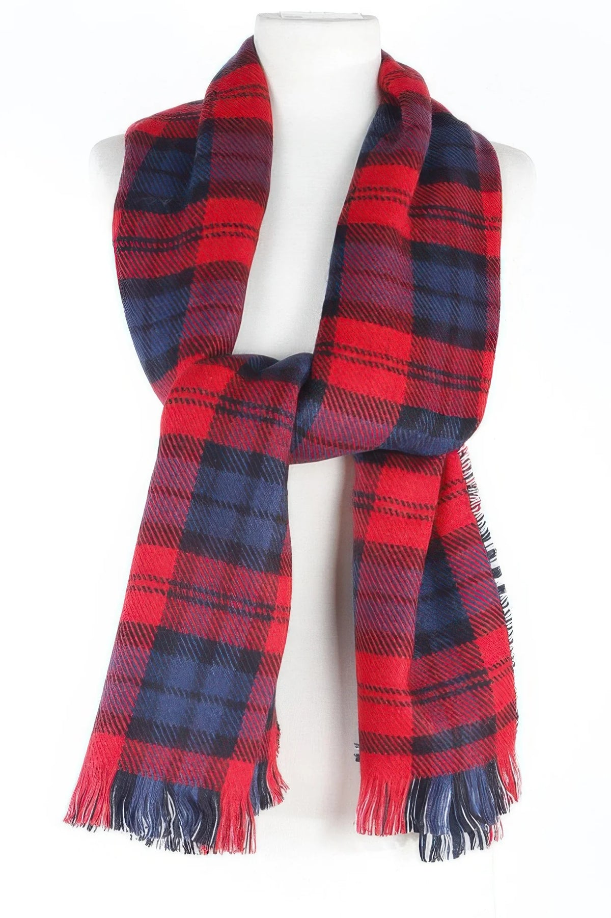 Plaid Fringe Scarf, Soft Oversized Winter Wrap 30x78 in – image 3