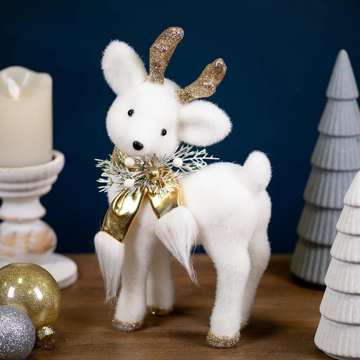 Glittered Standing Deer Christmas Figure 12.25 in, White and Gold – image 2
