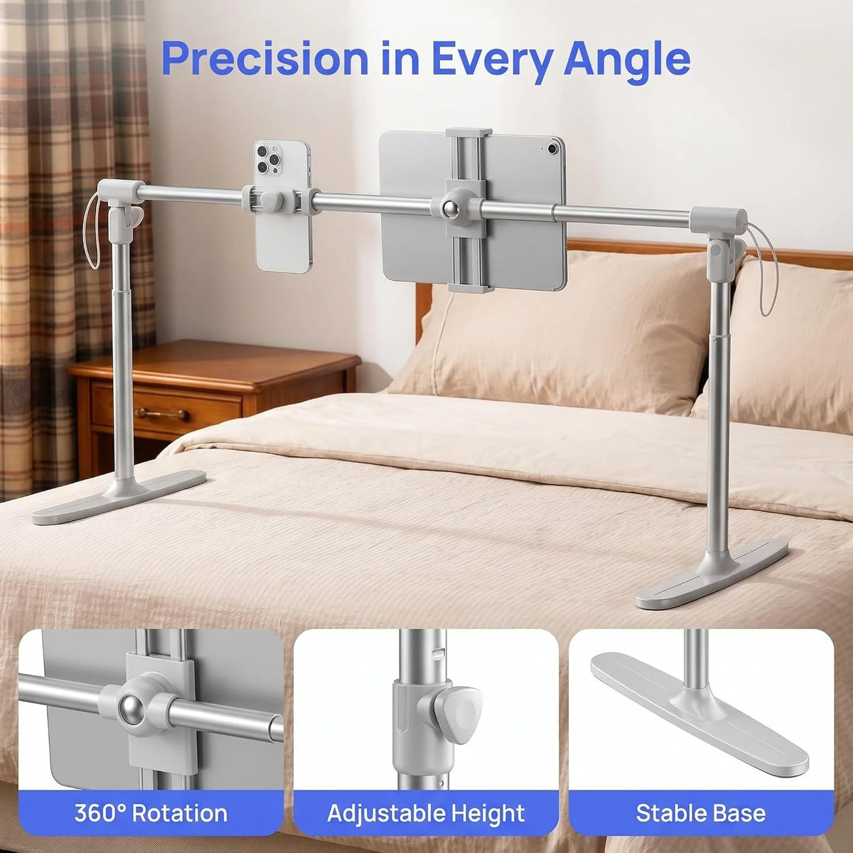 Tablet Stand Holder for Bed – 360° Foldable Aluminum Arm – image 5