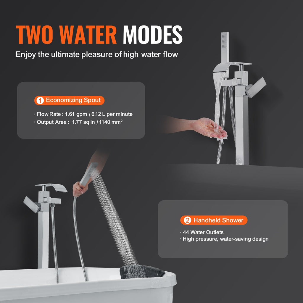 Freestanding Tub Filler Faucet, Floor Mount with Handheld Shower, Brushed Nickel – image 4