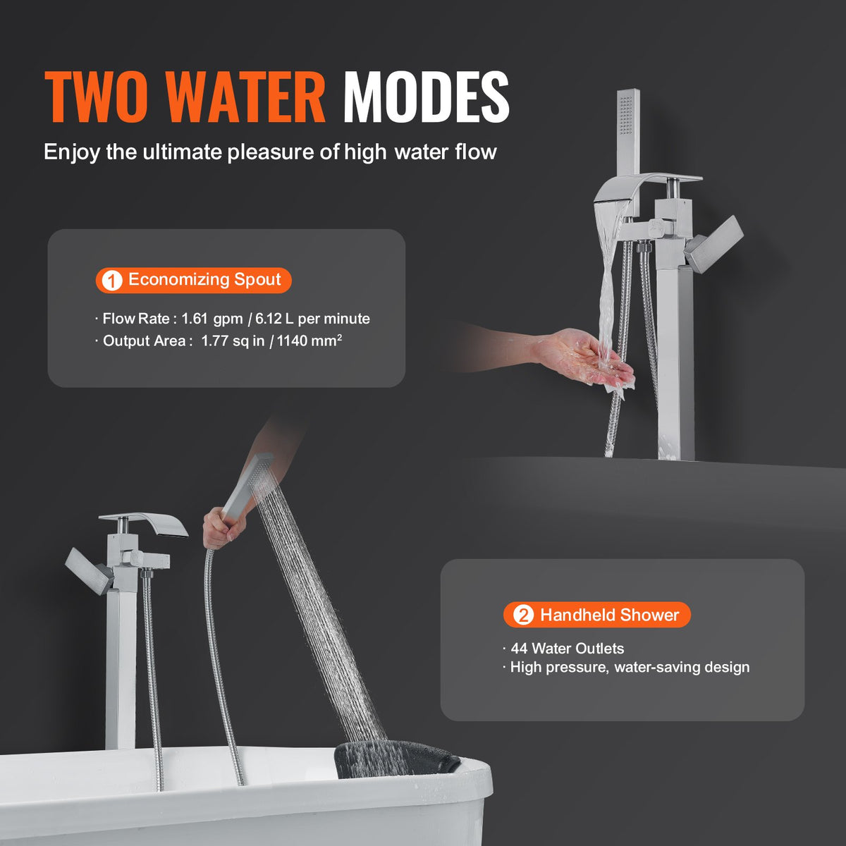 Freestanding Tub Filler Faucet, Floor Mount with Handheld Shower, Brushed Nickel – image 4