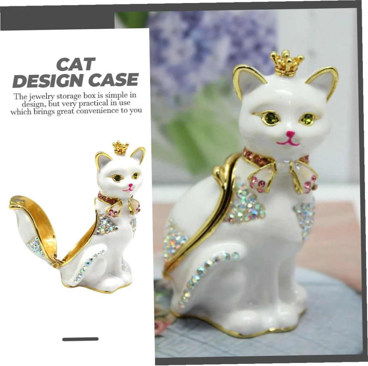 Cat Crown Jewelry Box, Alloy Trinket Holder for Rings & Earrings – image 5