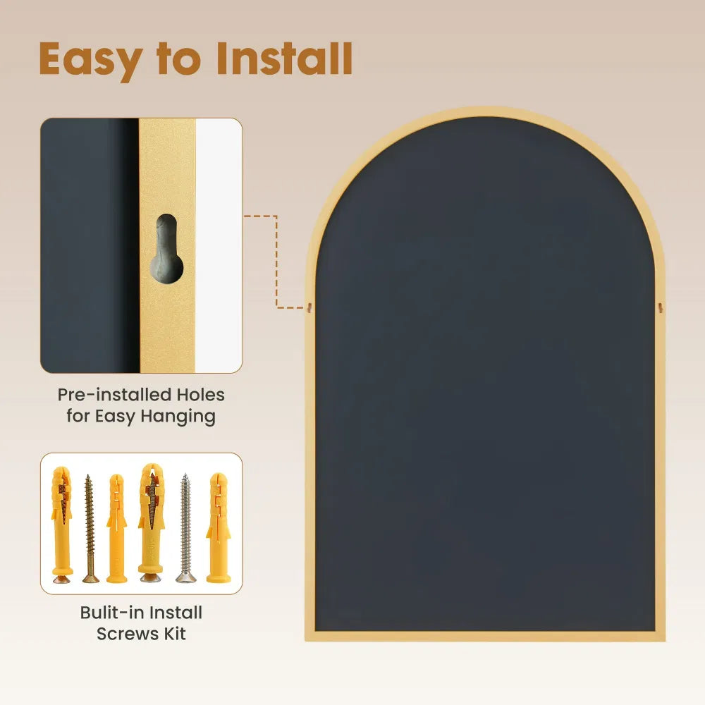 Bathroom Mirror, Arched 20 x 30 in Wall Mirror, Gold Frame – image 4