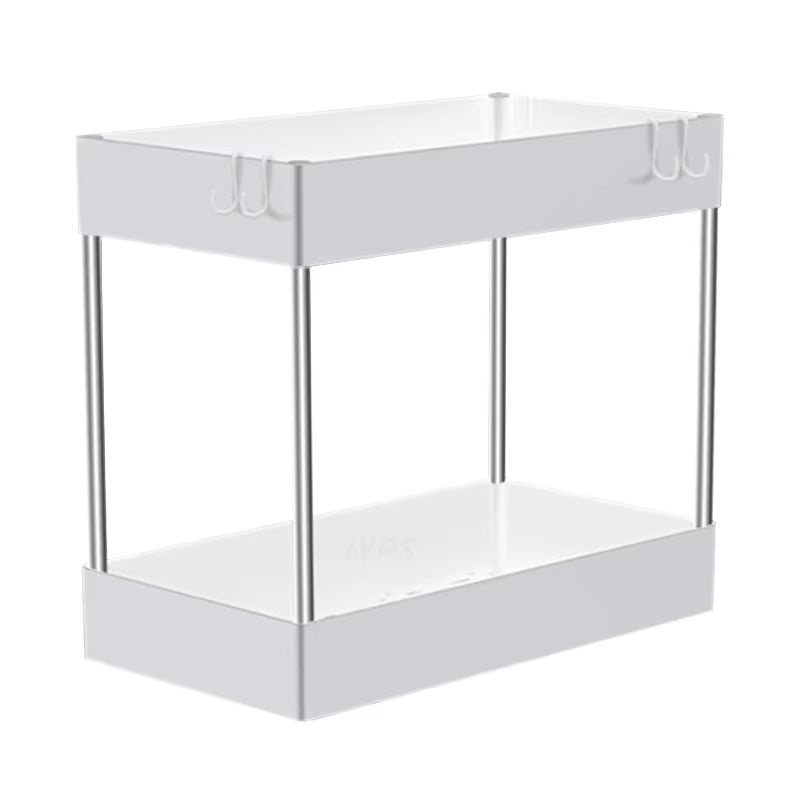 Under Sink Organizer 2-Tier - Cabinet Storage Rack with Hooks