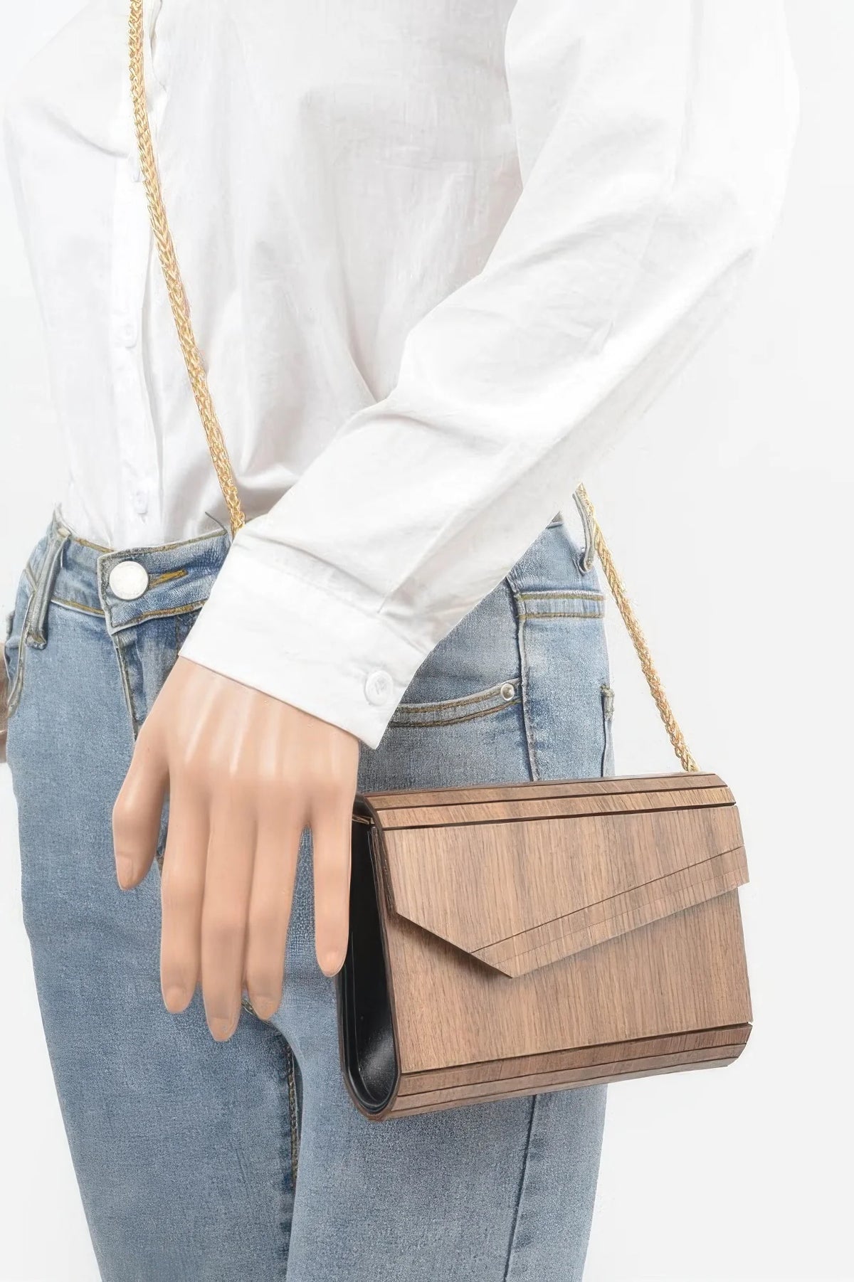 Wooden Clutch Purse, Hard Shell Evening Bag, Natural – image 4