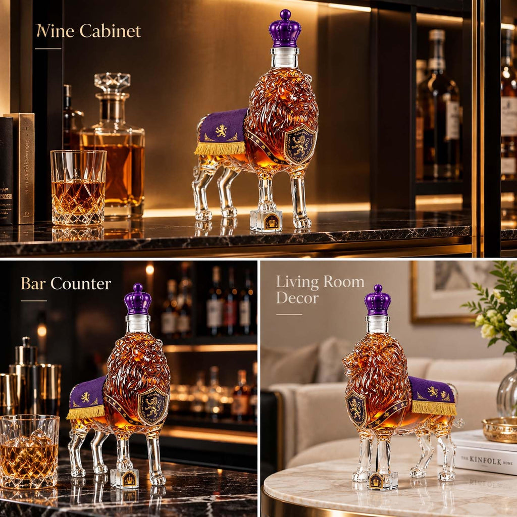 Whiskey Decanter Lion Sculpture, 350 ml Glass with Crown Stopper – image 6