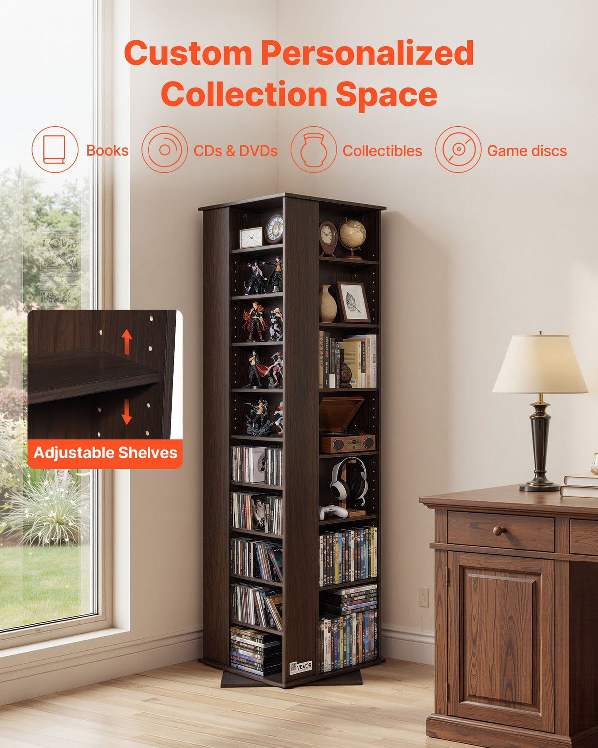 Rotating Media Storage Tower, 34 Compartments for Game Discs and DVDs – image 4