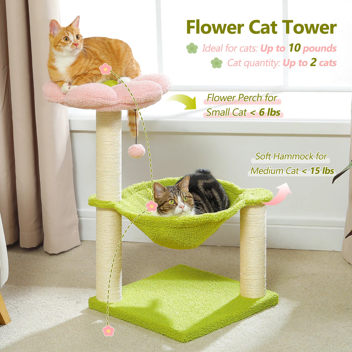 Flower Cat Tree with Large Hammock and Sisal Scratching Posts – image 18