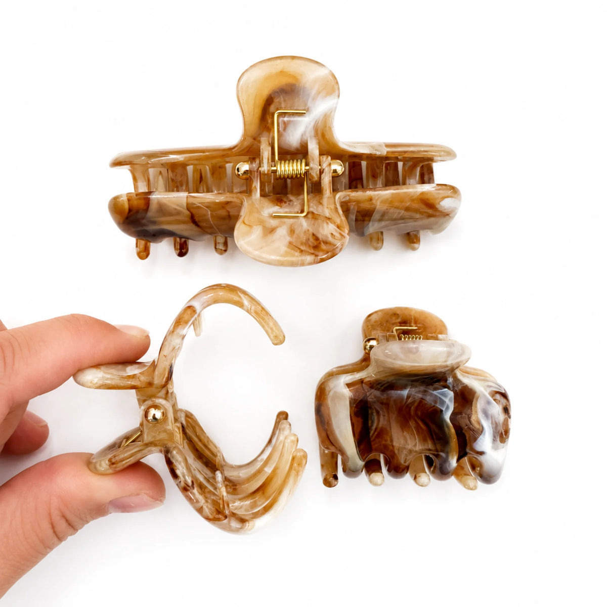 Marble Hair Claw Clip Set, 3-Piece Large & Mini Acrylic Clips – image 4