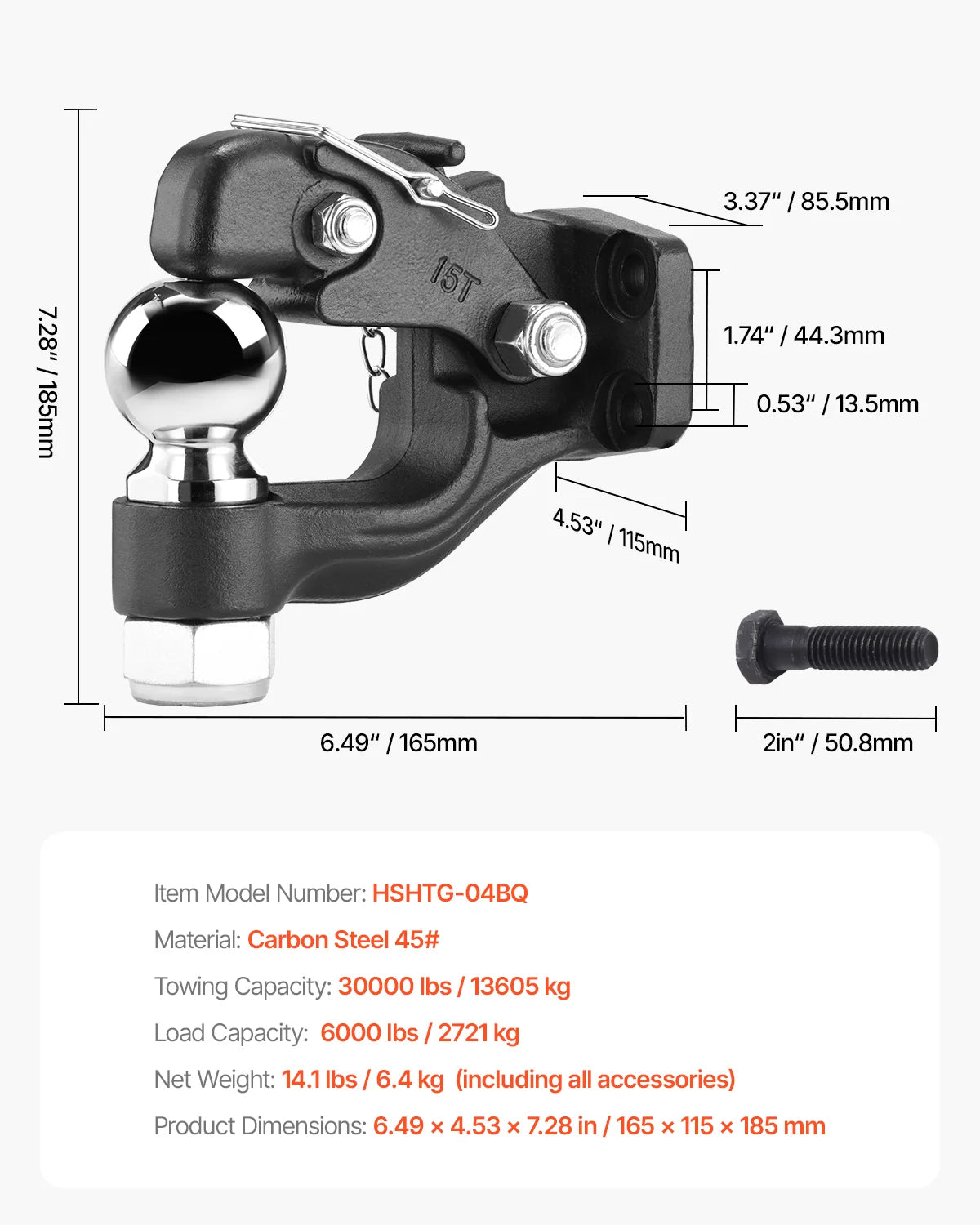 Pintle Hook Hitch Combo with 2-5/16 in Ball, 30,000 lb Towing – image 7