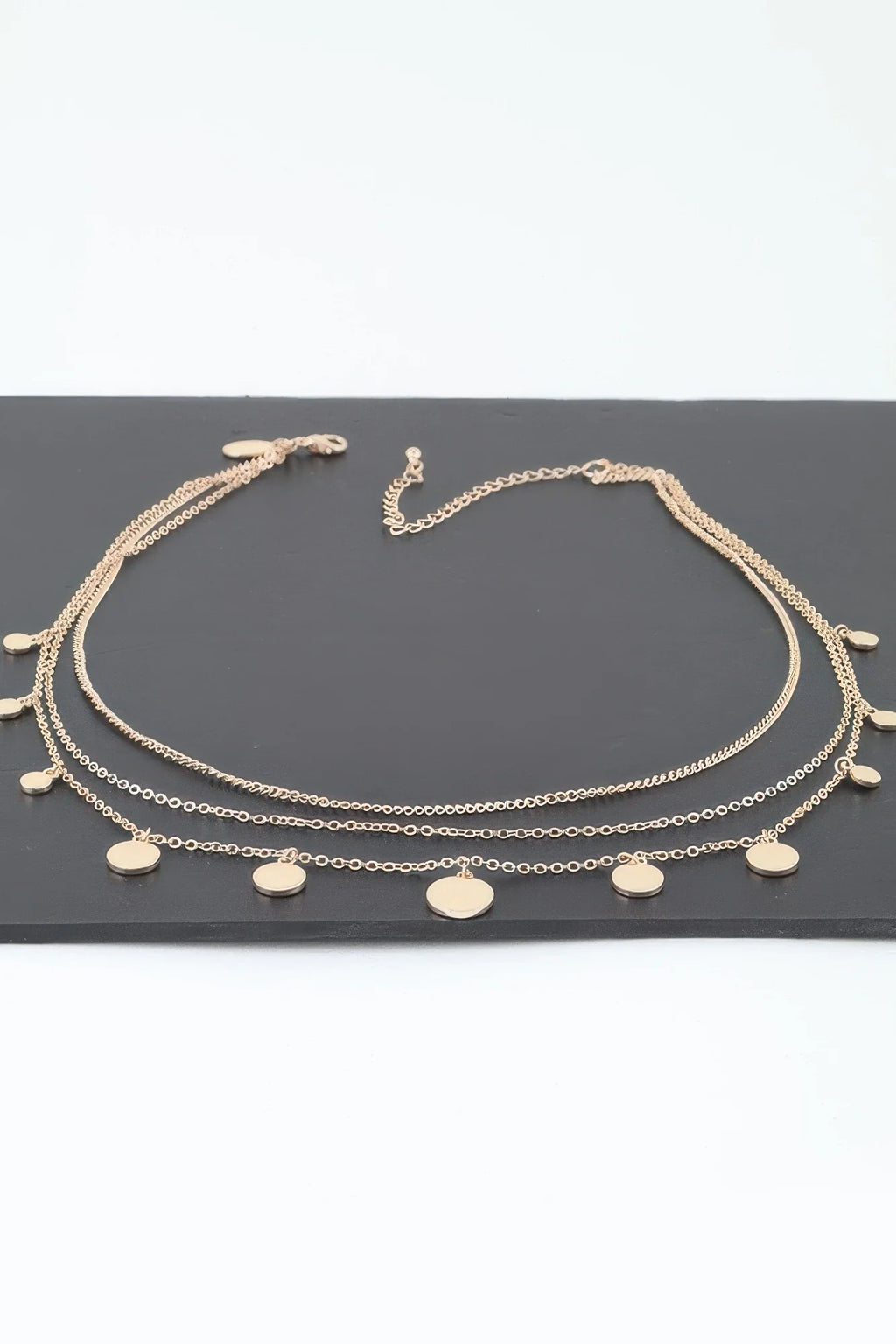 Charm Chain Necklace, Triple Round Charm Minimalist Necklace, 14 in – image 2