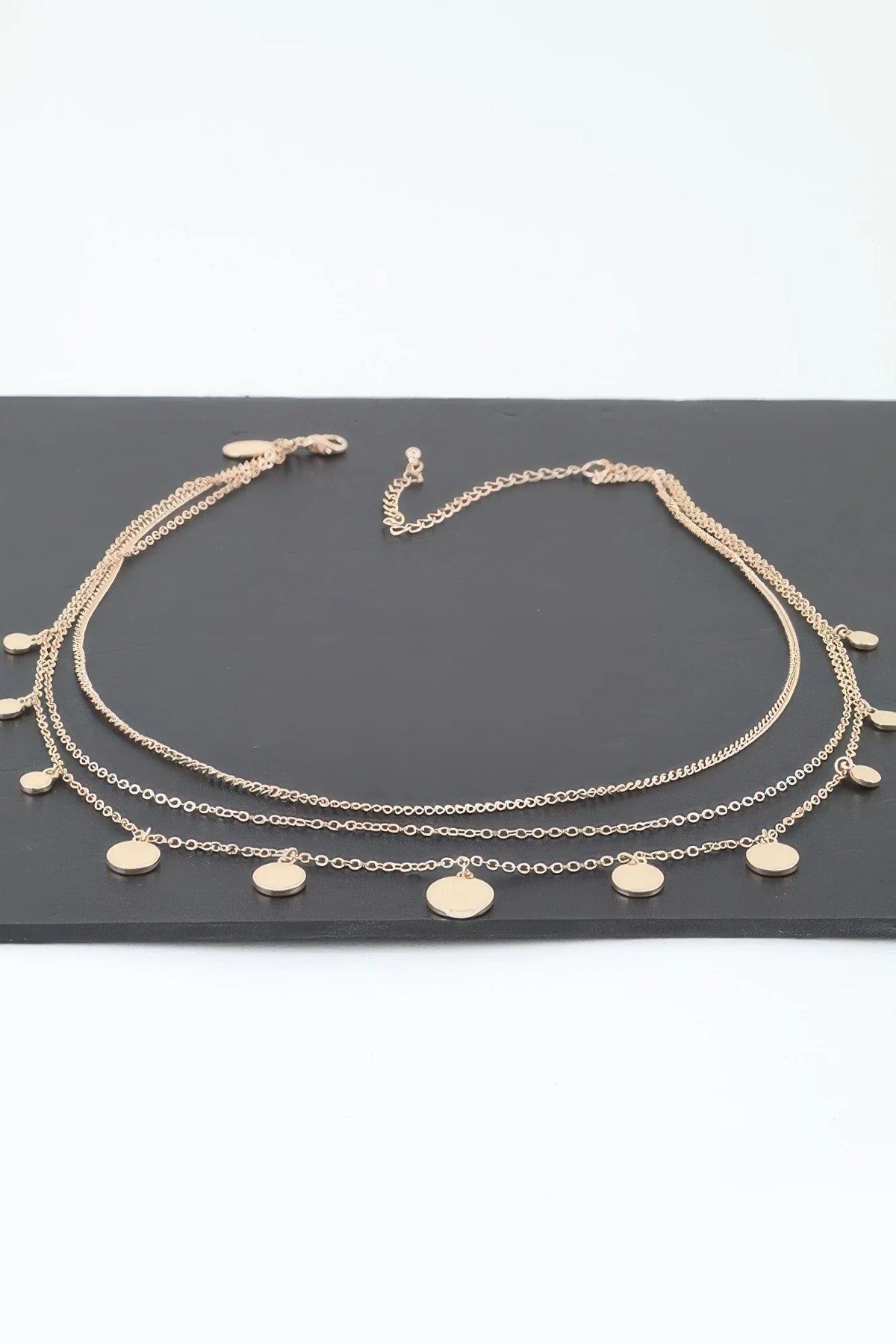 Charm Chain Necklace, Triple Round Charm Minimalist Necklace, 14 in – image 2