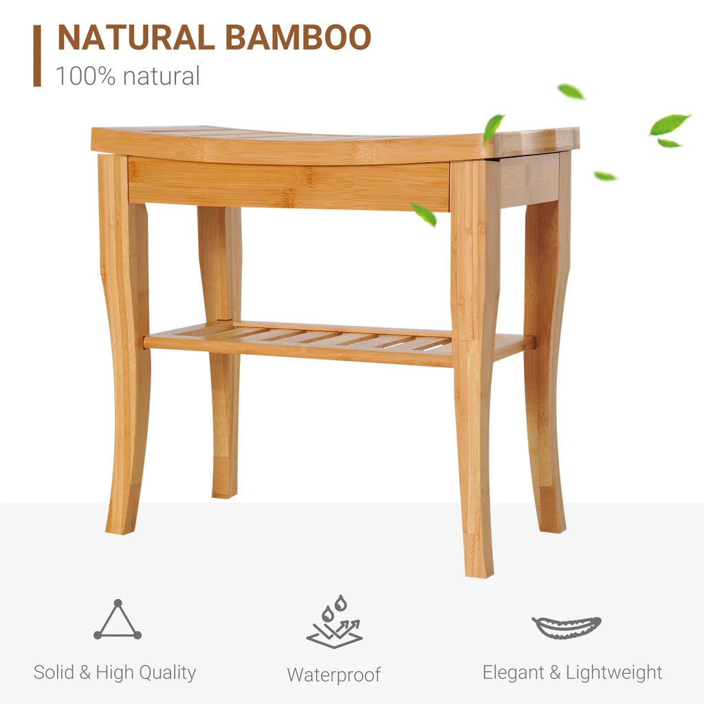 Bamboo Shower Bench with Storage Shelf, 20 in Bath Stool – image 5