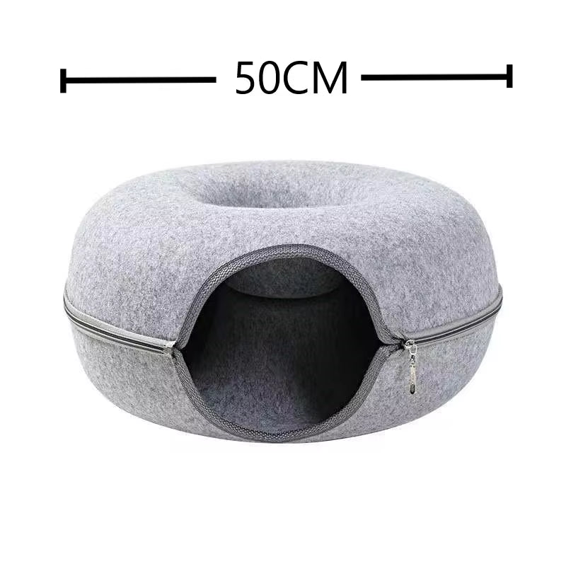 Donut Cat Tunnel Bed – 2-in-1 Plush Play Tunnel for Pets