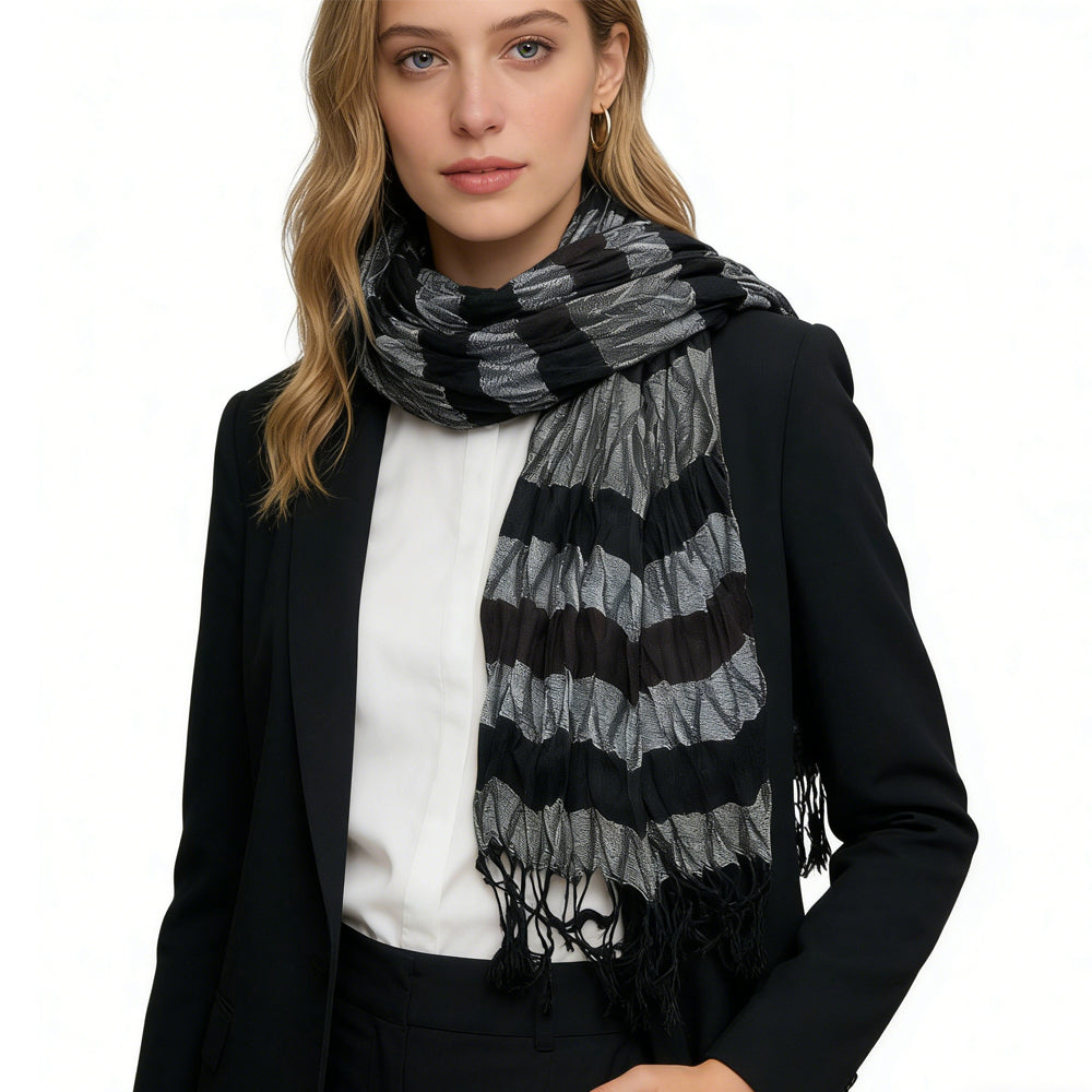 Jacquard Scarf, Warm Beige Neutral Textured Scarf, 66 x 28 in – image 2