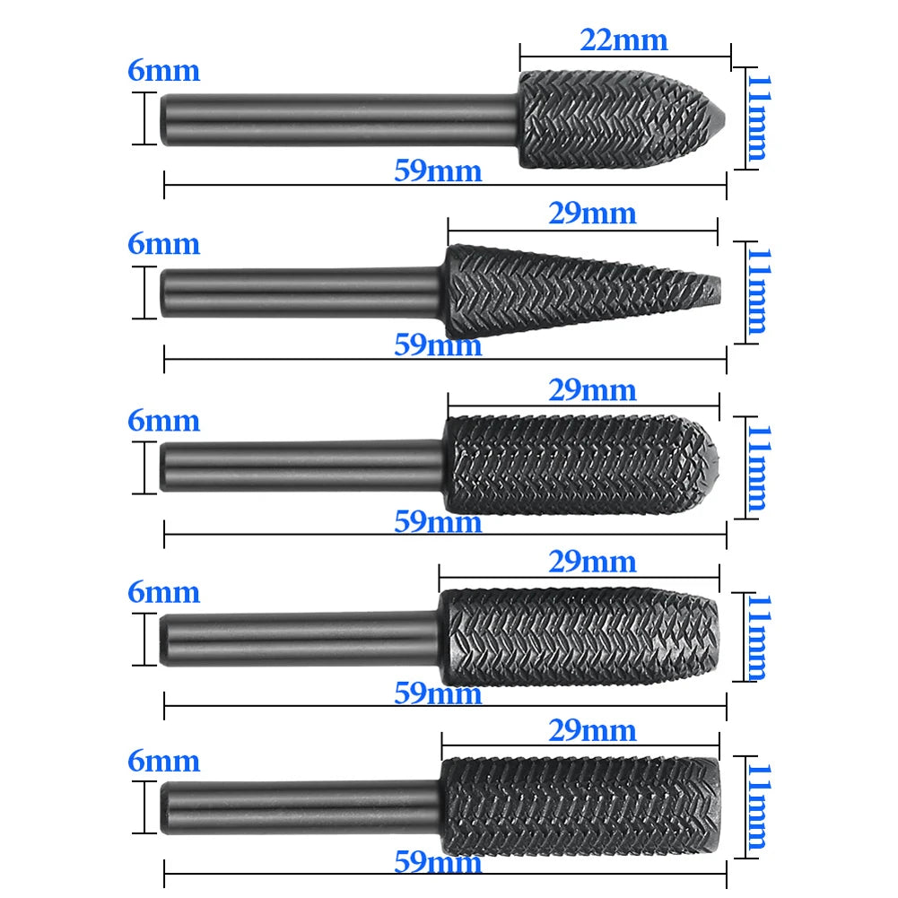 Rotary Rasp File Set 5 Pcs – 6 mm Shank Burr Bits – image 3