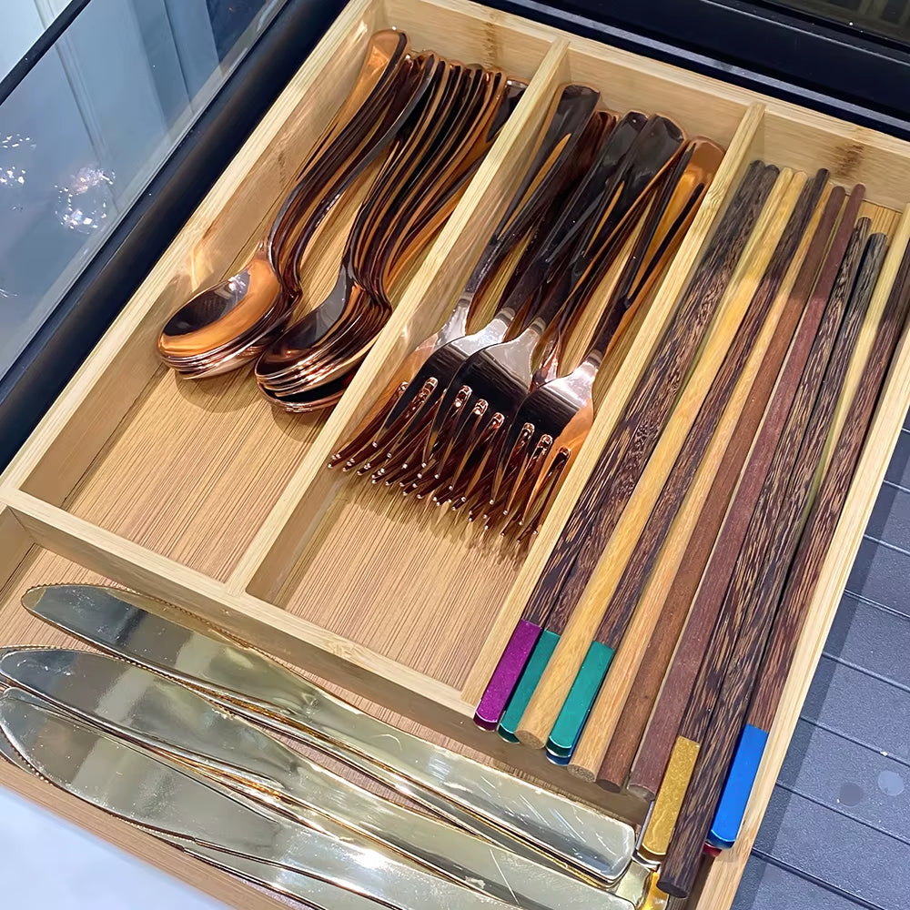 Bamboo Cutlery Tray - Kitchen Drawer Silverware Organizer 13x9.5in – image 3