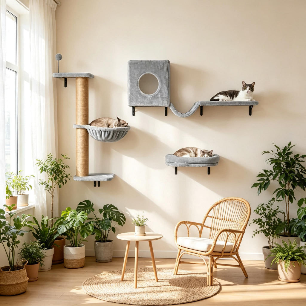 Cat Wall Shelves, 3-in-1 Set with Condo, Hammock and Scratching Post – image 3