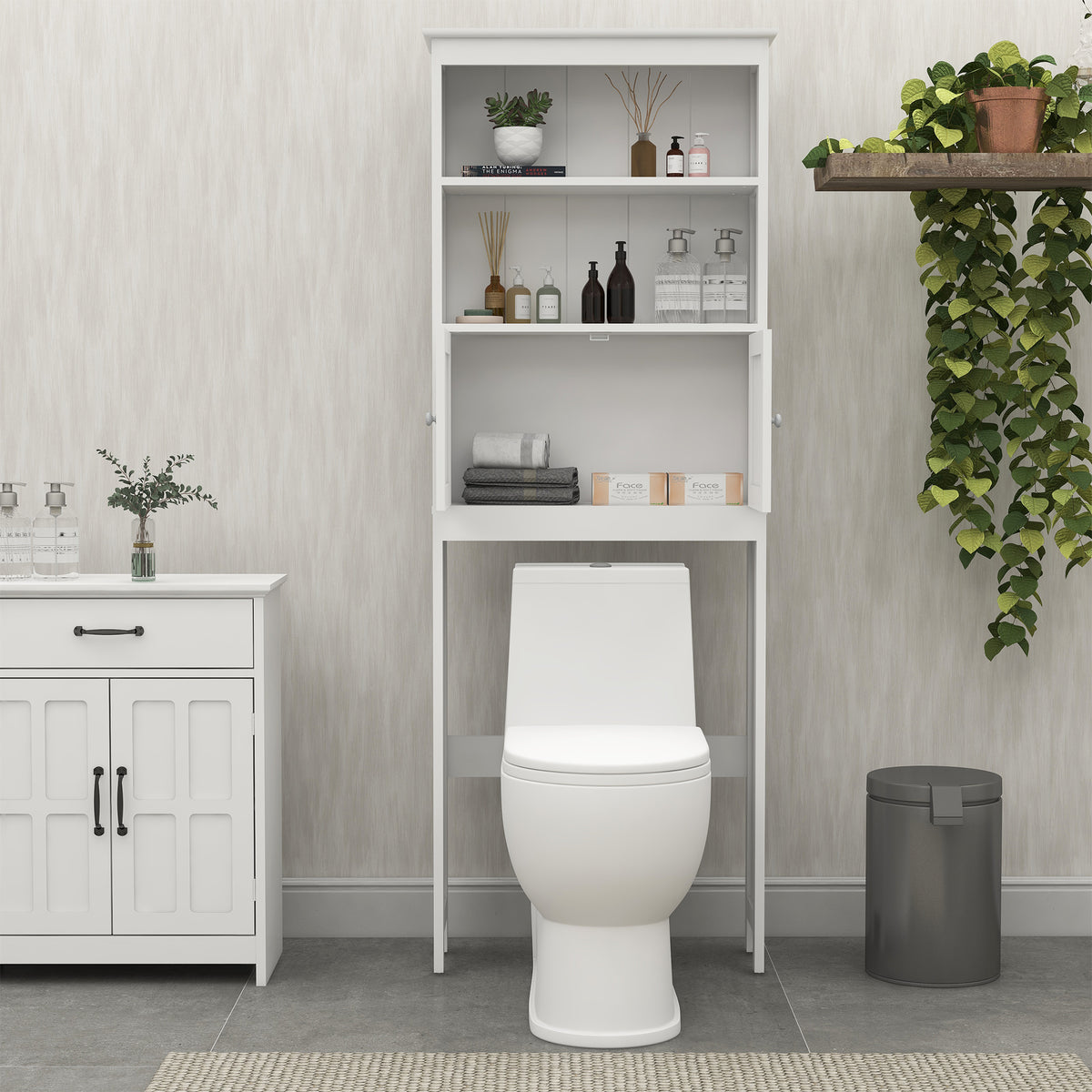 Over the Toilet Storage Cabinet, Freestanding with 2 Doors, White – image 4