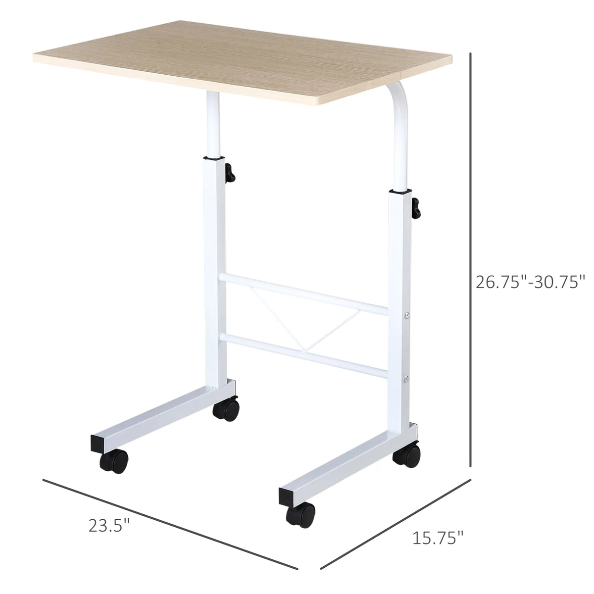 C-Shaped Mobile Laptop Desk with Wheels, Adjustable Height, Natural – image 3