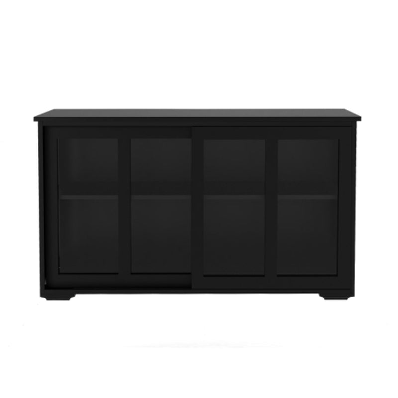 Kitchen Storage Cabinet with Sliding Glass Doors, Black