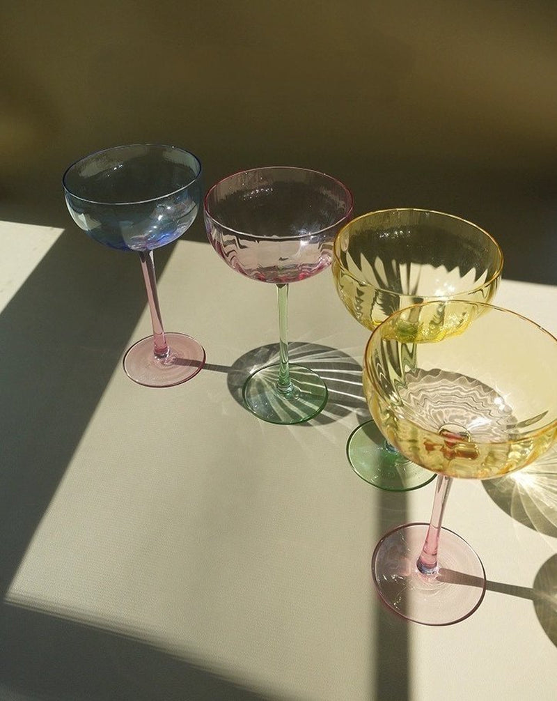 Hand Blown Pastel Cocktail Coupe Glasses, Set of 4 – image 5