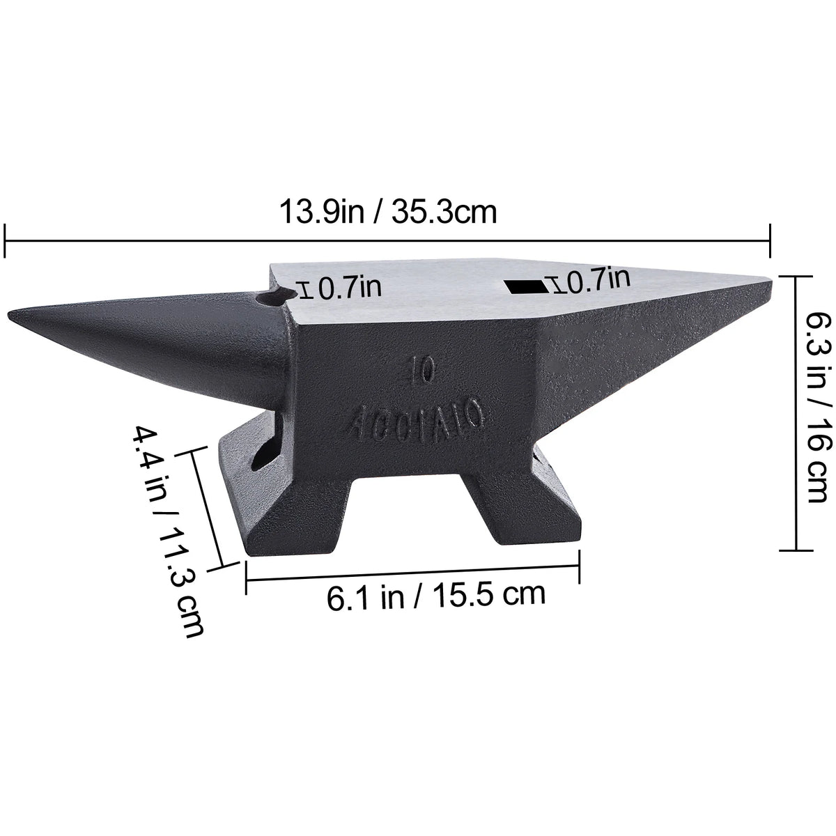 Cast Iron Anvil 22 lb, Single Horn Blacksmith Anvil with Stable Base – image 8