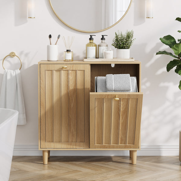 Tilt-Out Laundry Hamper Cabinet with Removable Liner, Oak – image 1