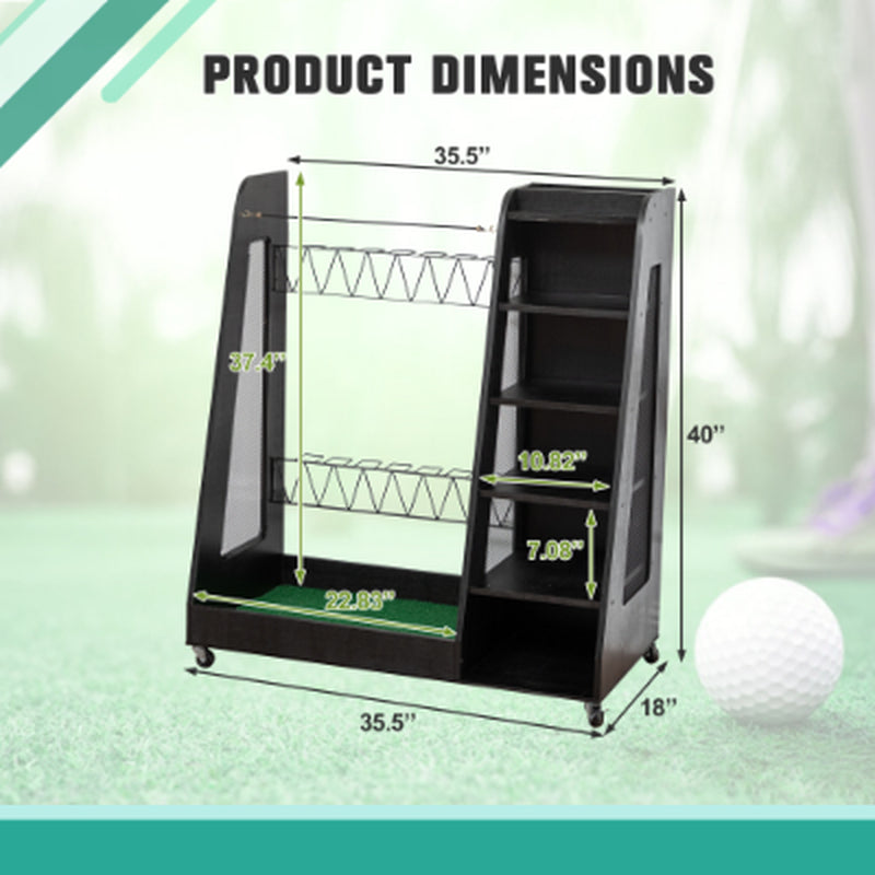 Wooden Golf Bag Organizer for 2 Bags With Shoe Shelves – image 14