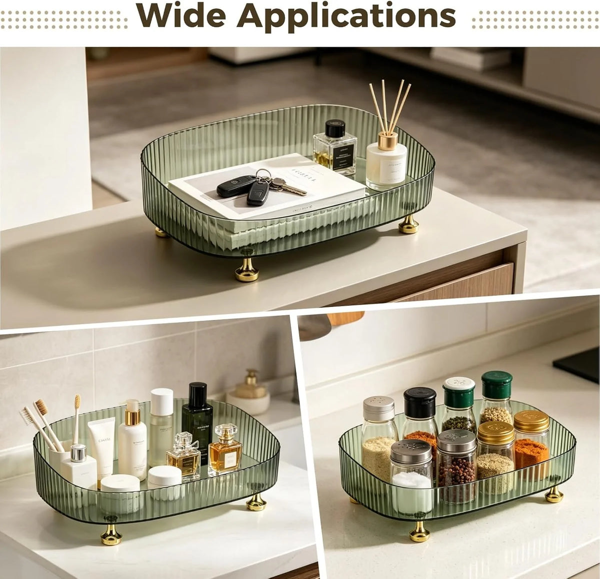 Makeup Organizer Tray, Slanted Green Vanity Tray with Gold Feet – image 6