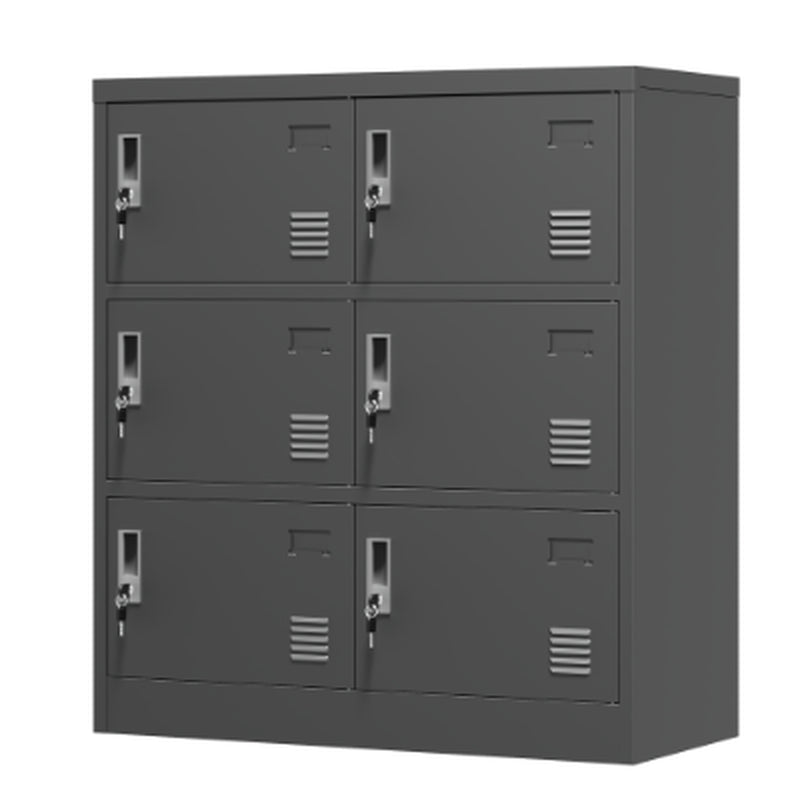 Metal Storage Locker, 6-Door with Keys, 39.4 in Steel Cabinet, Black