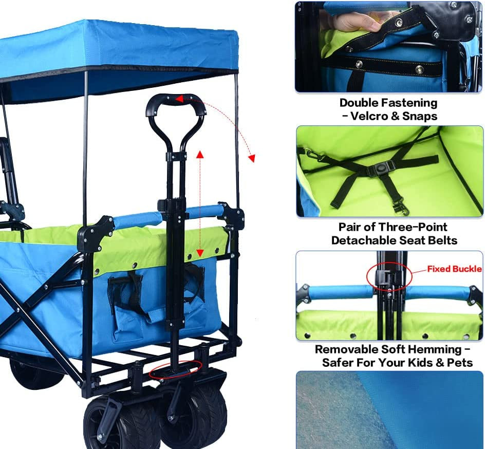 Collapsible 140L Utility Wagon with Removable Canopy and Brake – image 3