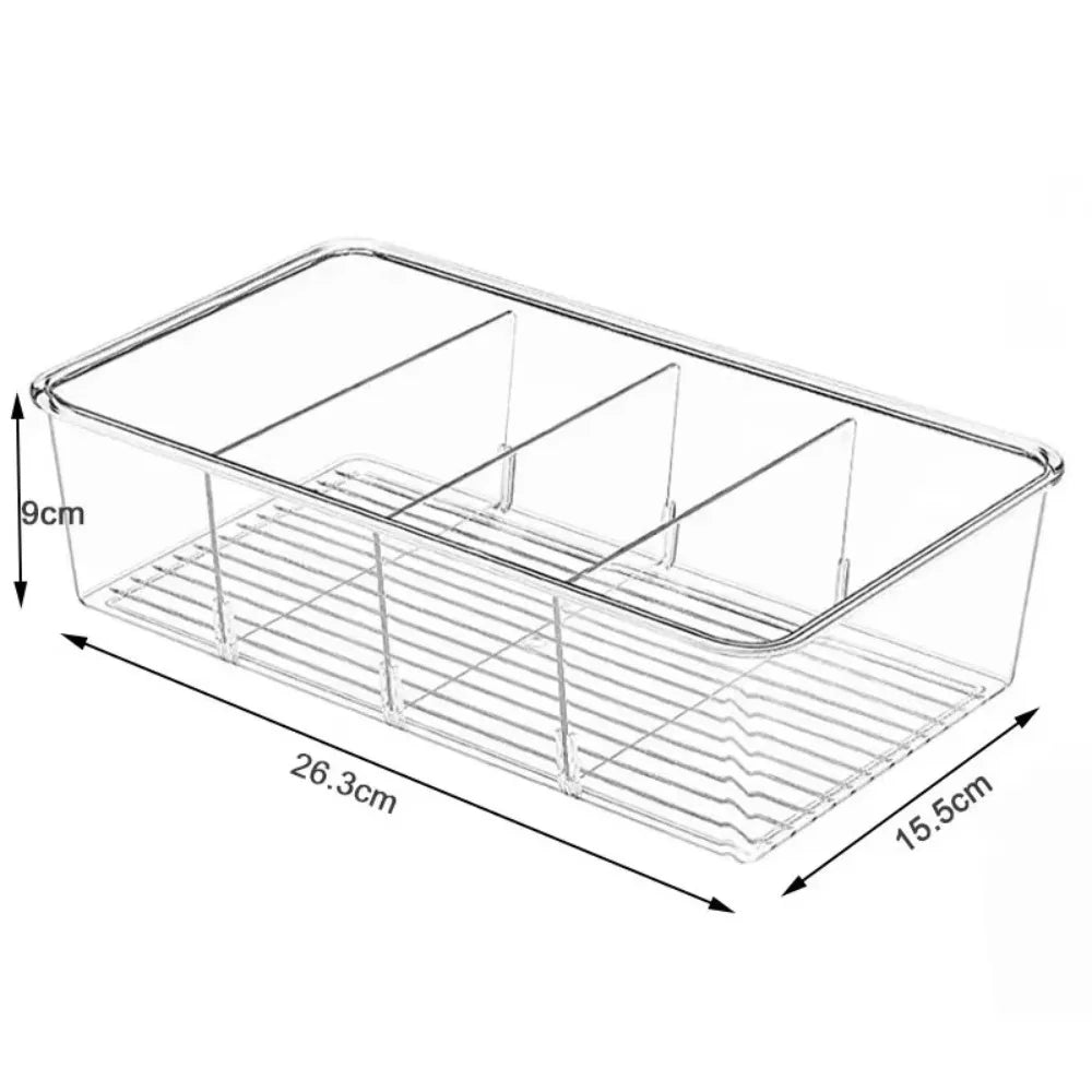 Fridge Storage Box, Clear 4-Grid Bin with Removable Dividers – image 7