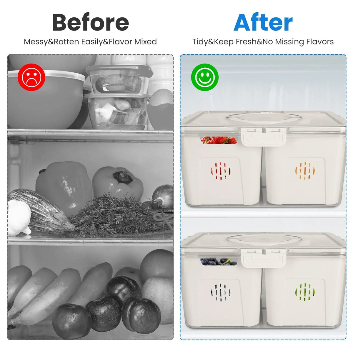 Fruit Storage Containers 2-Pack Airtight with Colanders for Fridge – image 4