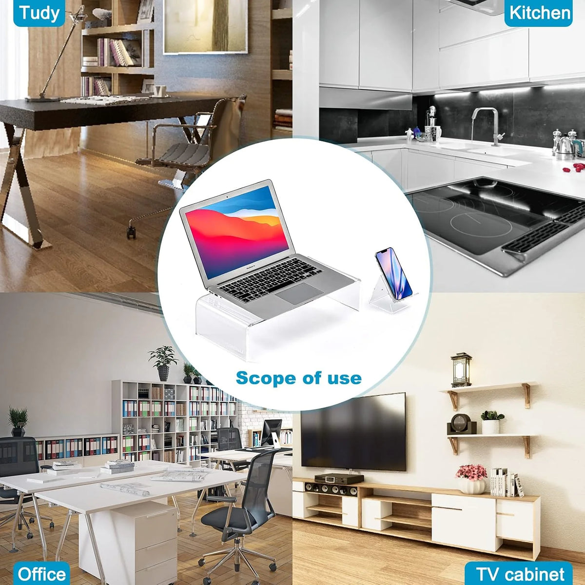 Acrylic Monitor Stand Clear Desk Riser with Phone Holder – image 6