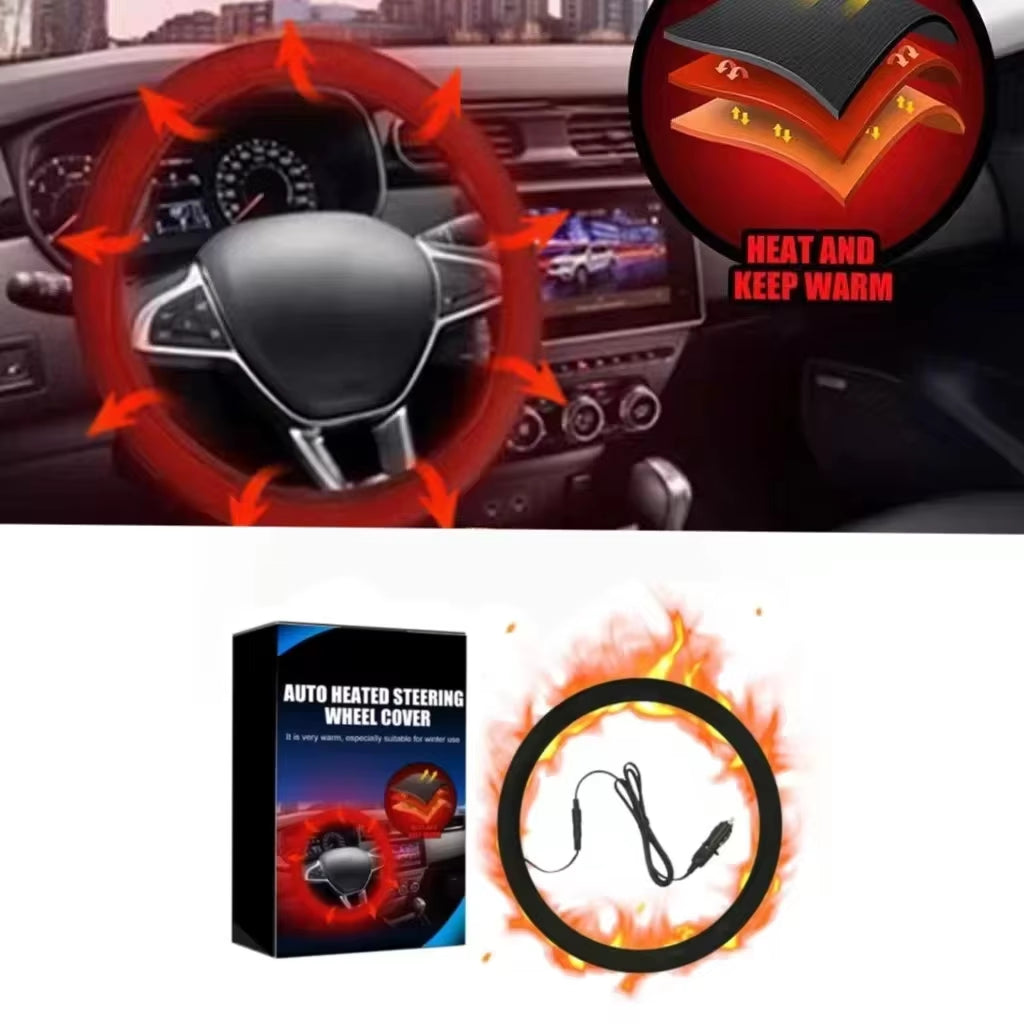 Heated Steering Wheel Cover 12V, Plush Winter Hand Warmer 15 in