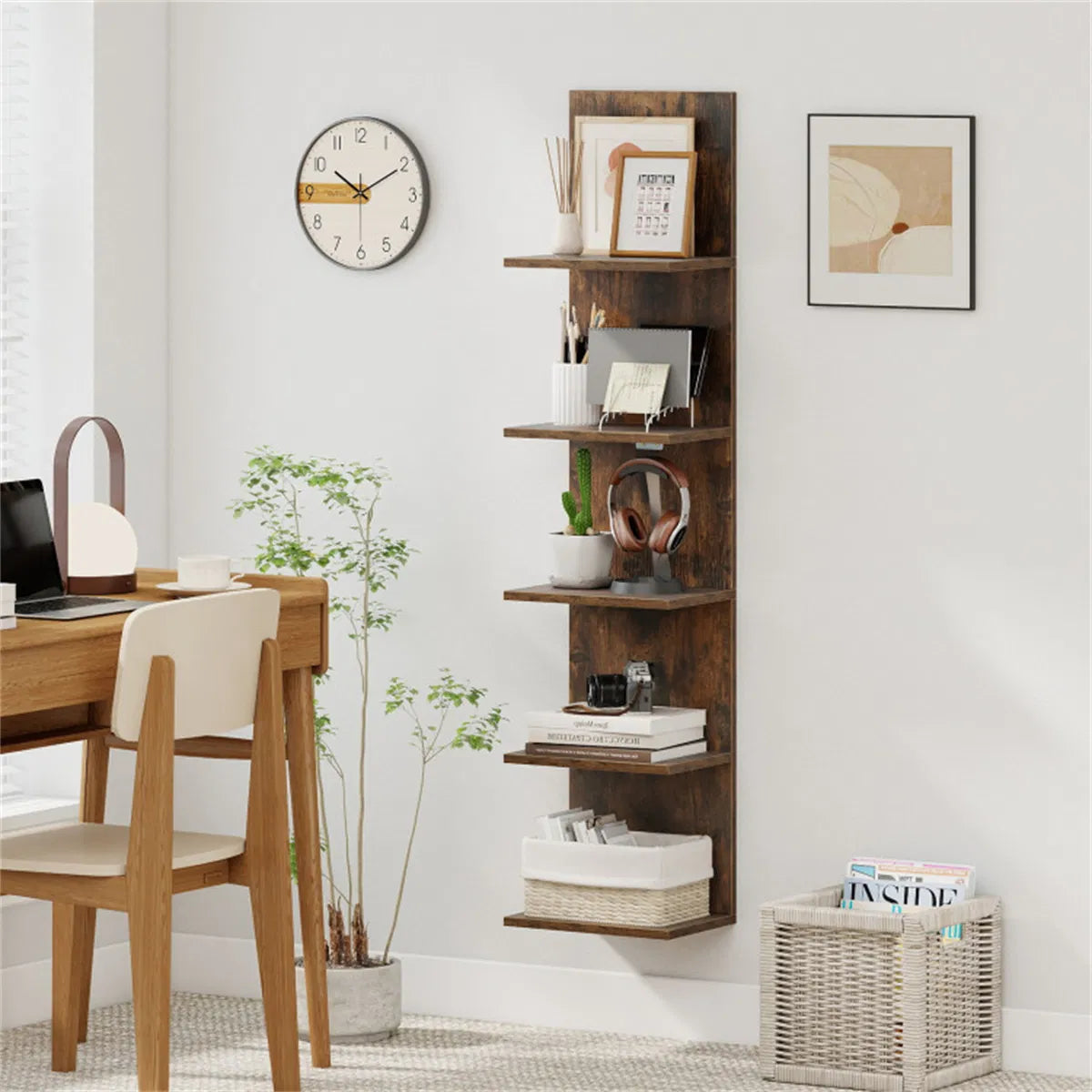 Floating Wall Shelf 5-Tier Rustic Wood Vertical Display Rack – image 3