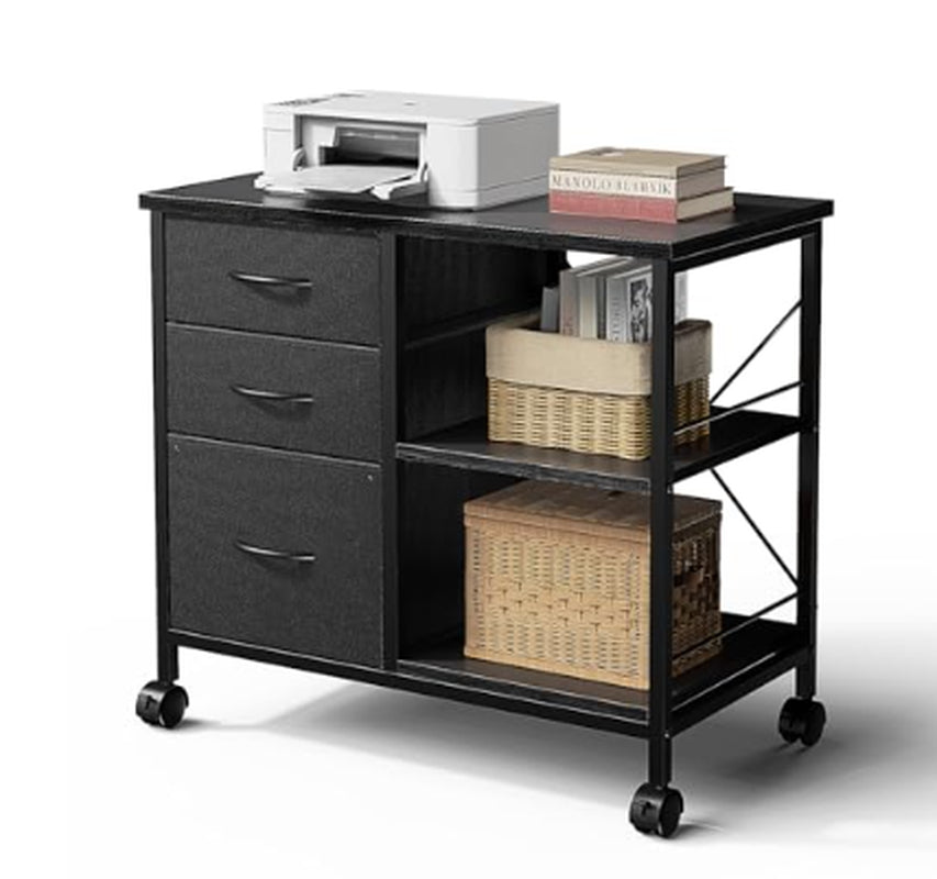 Rolling Printer Stand with Storage, 3-Tier Mobile Filing Cabinet