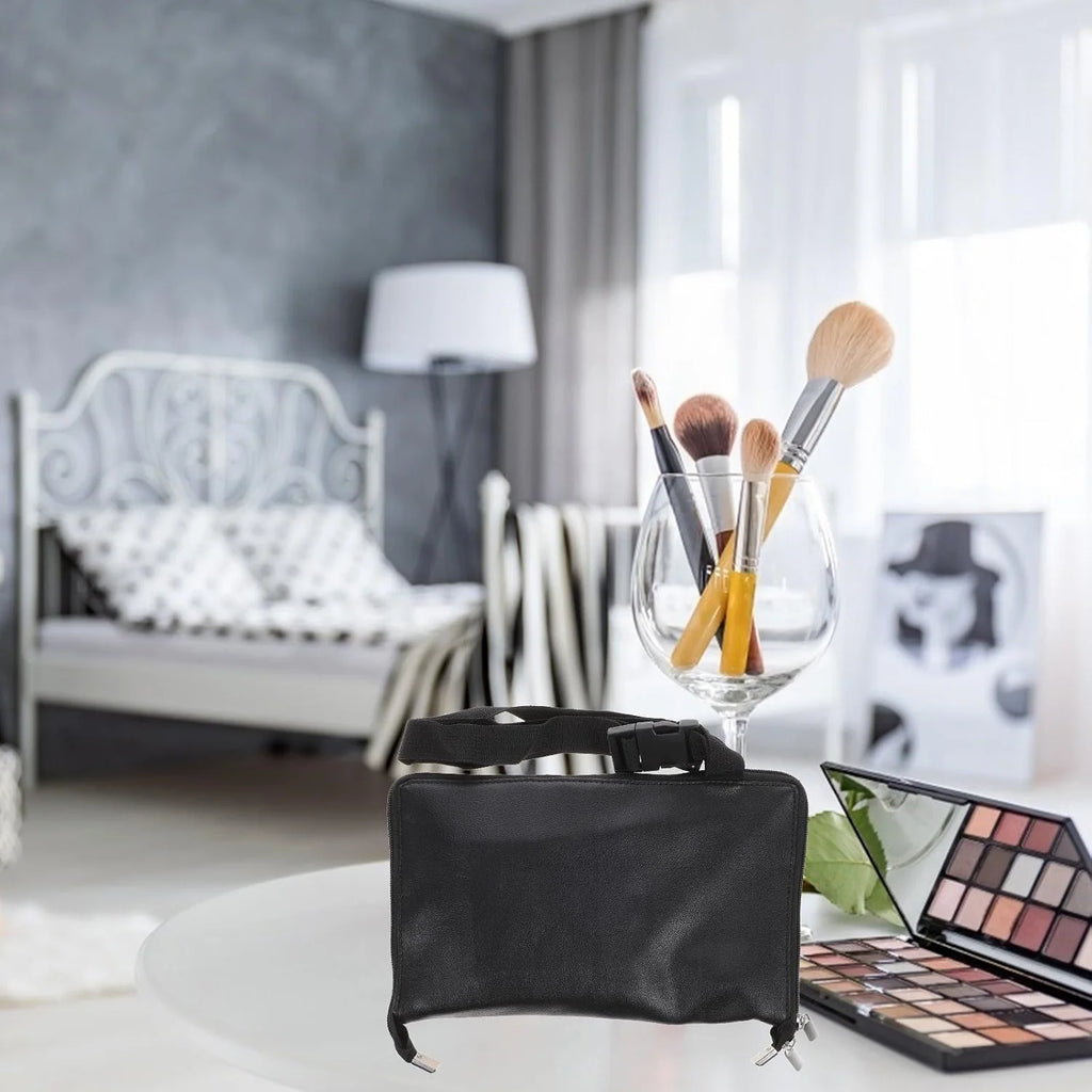 Makeup Brush Bag – PU Leather Brush Organizer with Belt Strap – image 4