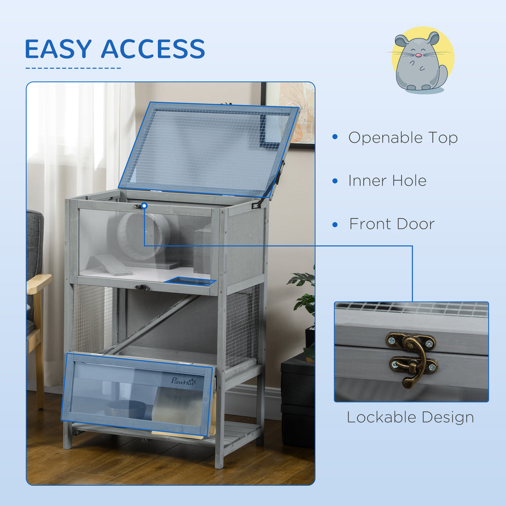 Wooden Hamster Cage with Wheel, Ramp and Storage Shelf, 35.5 in – image 5