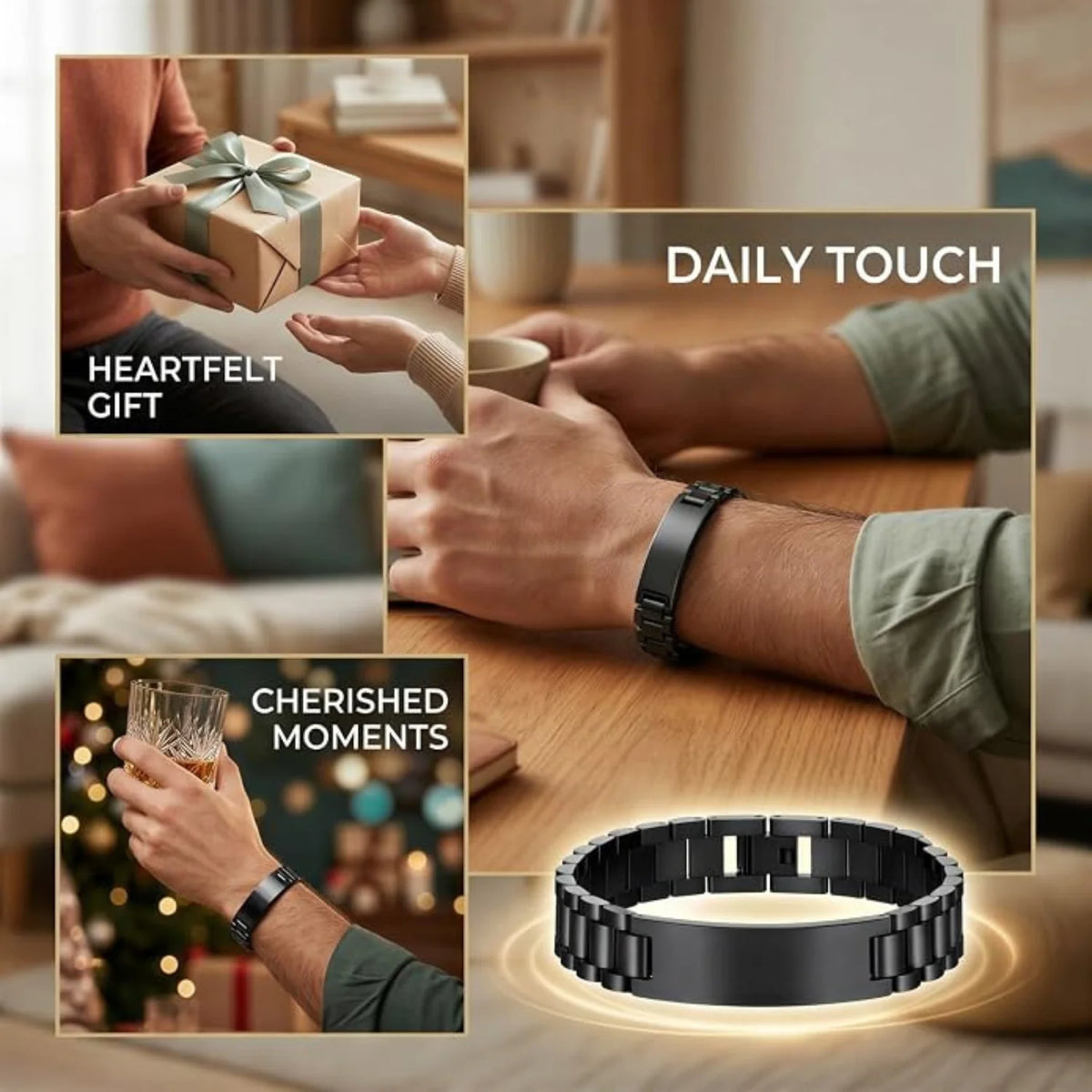 Men's Titanium Steel Bracelet Set – 2 Pcs Engravable Gift – image 6