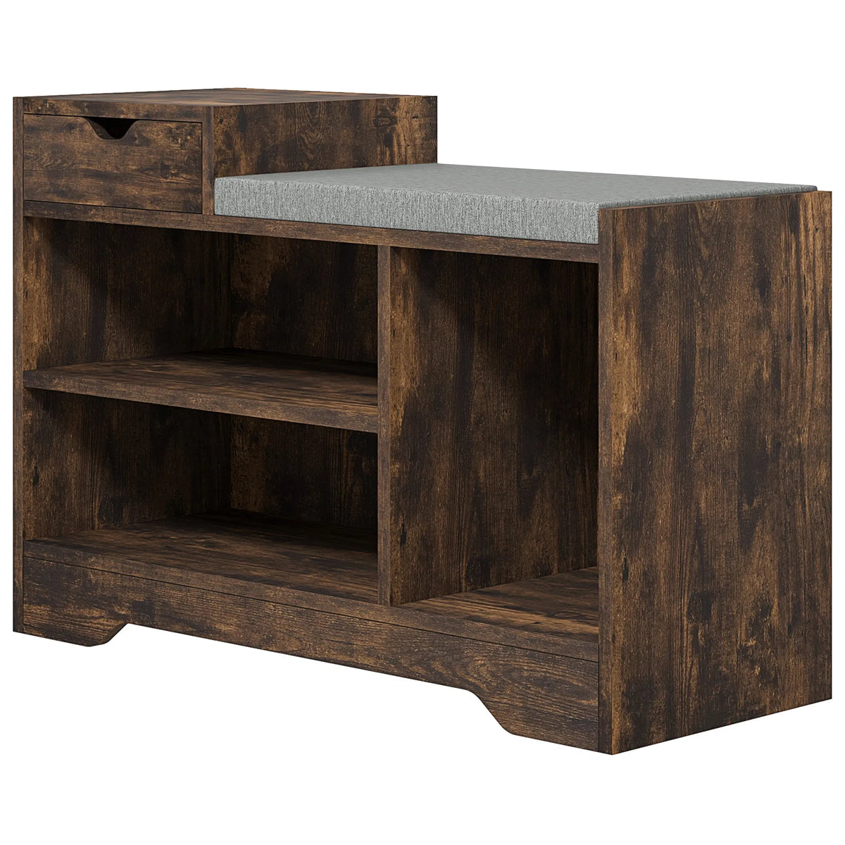 Shoe Storage Bench with Padded Seat, Drawer and 3 Shelves, Brown – image 2