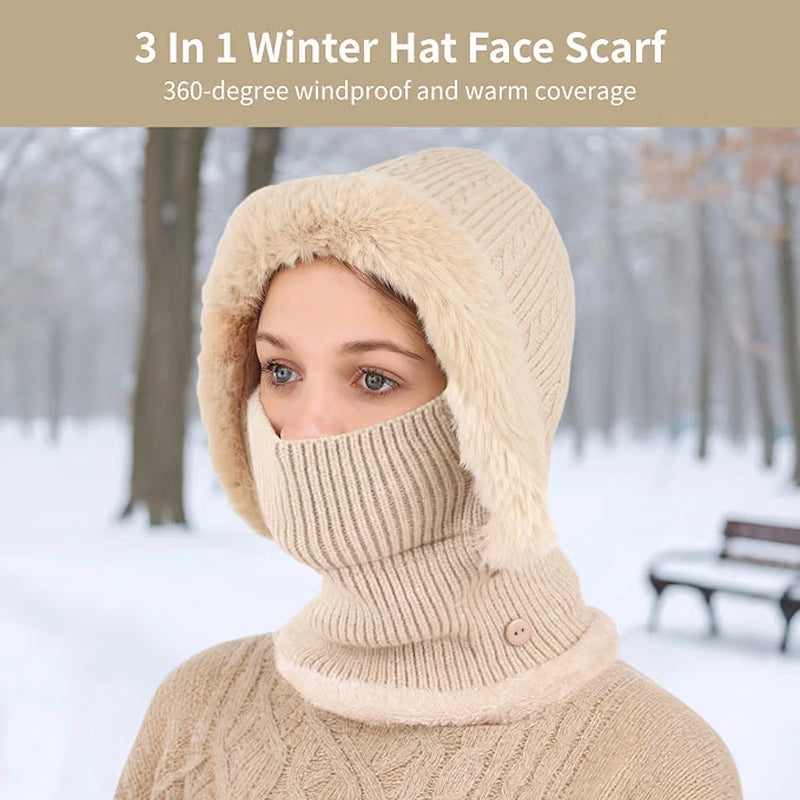 3-in-1 Winter Hat Balaclava, Fleece Lined Knit Hood & Neck Warmer – image 5