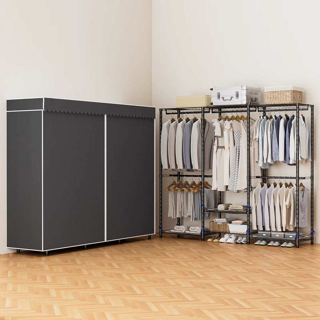 Freestanding Wardrobe Clothes Rack with Dust Cover, 960 lb Capacity – image 8