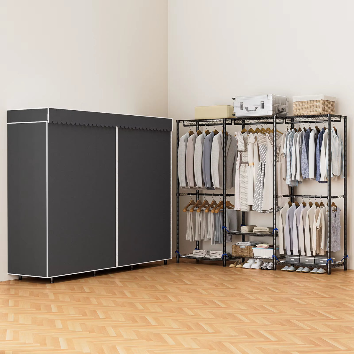 Freestanding Wardrobe Clothes Rack with Dust Cover, 960 lb Capacity – image 8