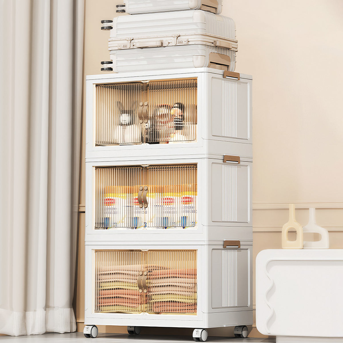 Storage Bins, Foldable 3-Pack with Lid, Wheels and Magnetic Doors – image 10