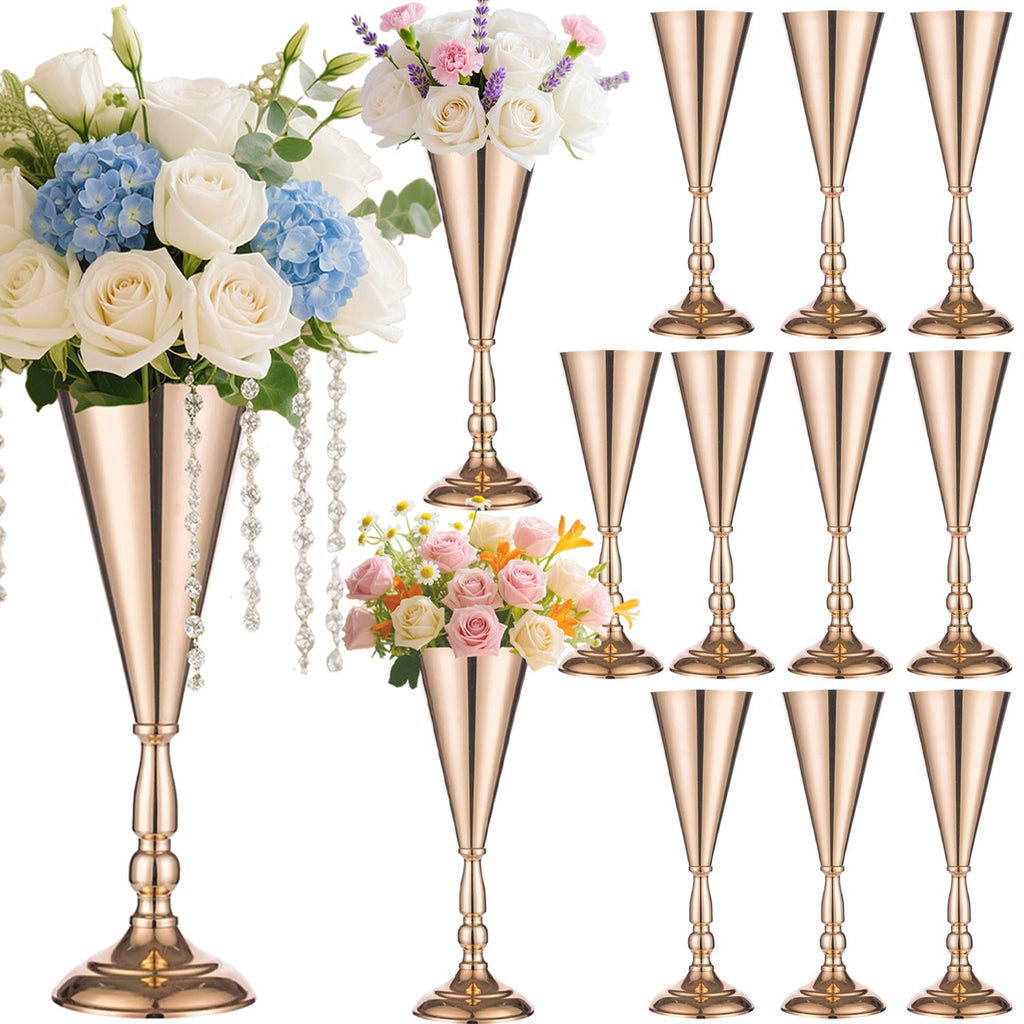 Gold Metal Trumpet Vase Centerpieces Set of 10, 14 in Tall – image 7