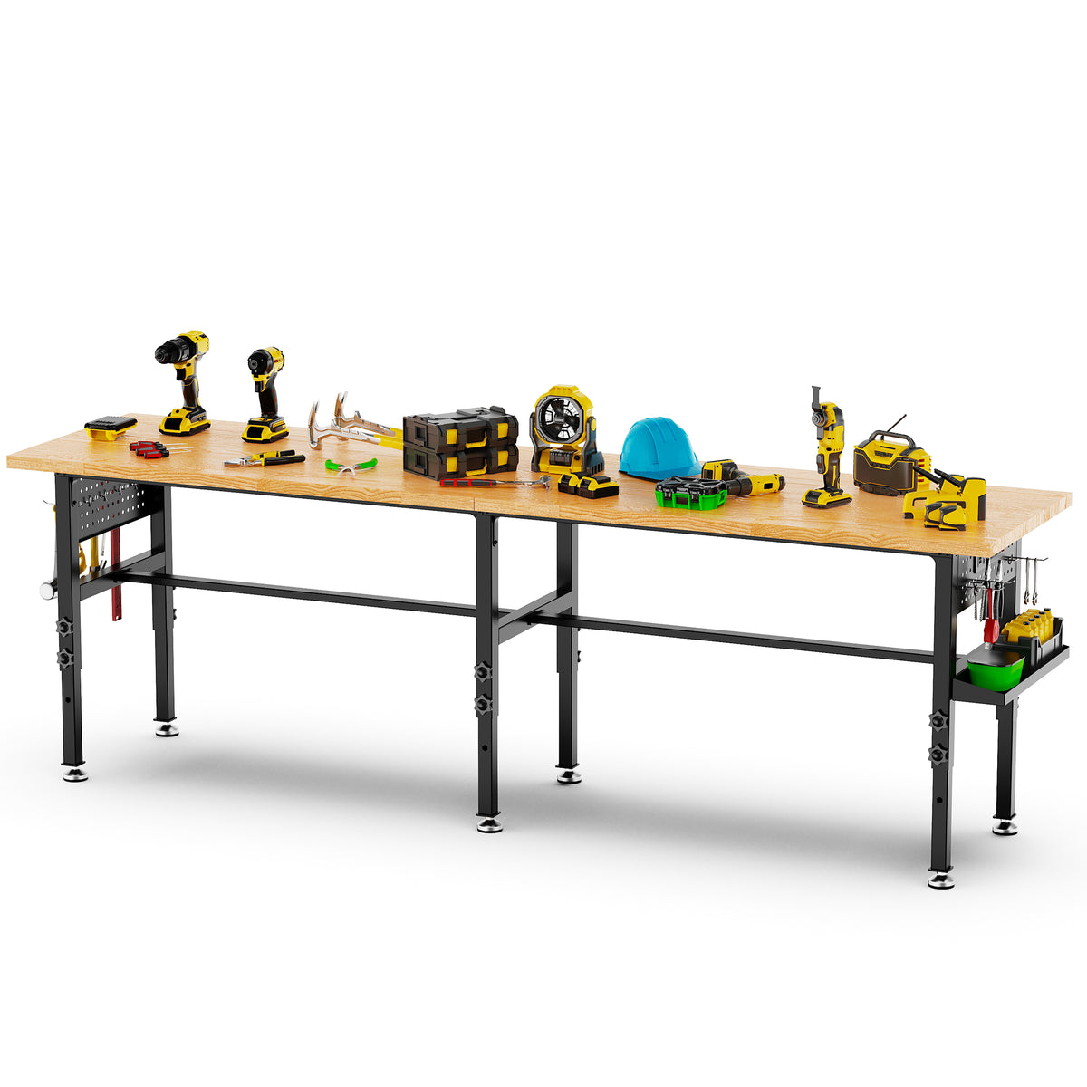 96 Inch Solid Wood Top Workbench With Side Pegboard And Outlet – image 1